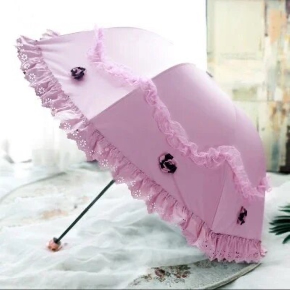 Victorian Lace Rain Umbrella Sunscreen Fold Umbrella UV Princess Windproof decor - Picture 4 of 4